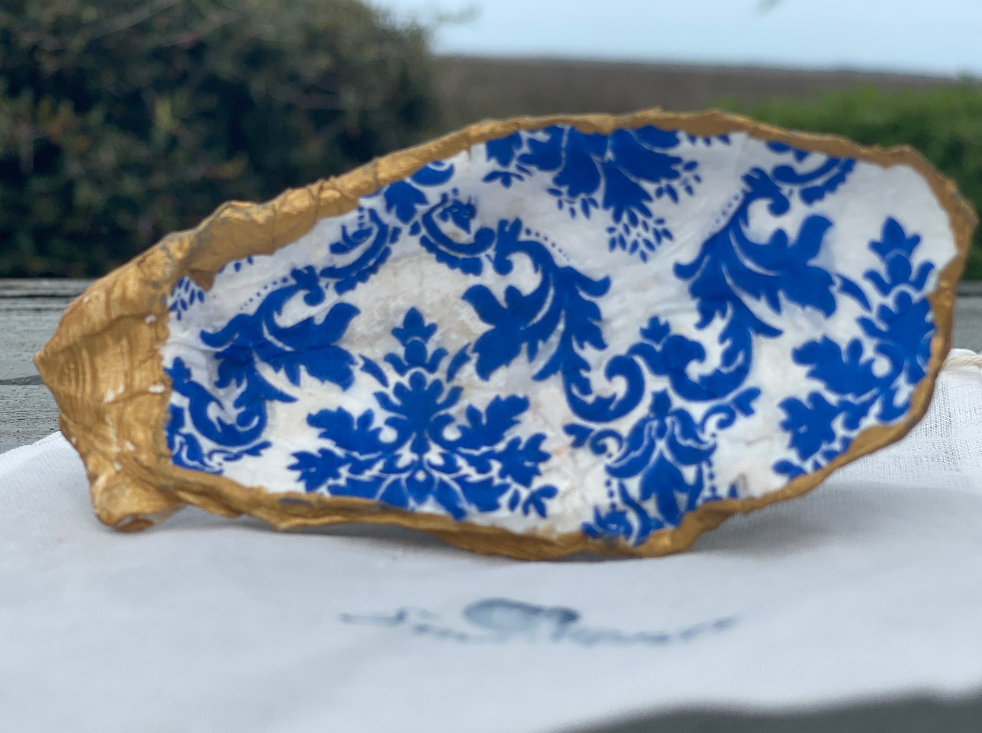 Custom Decoupage Oyster Shell Ring Dish